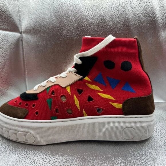 Size 41 - Casadei Womens Red High Top Suede Round Toe Designer Sneakers 054448 - Picture 5 of 9